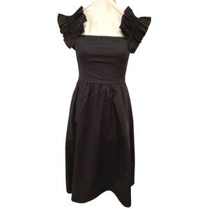 Wayf Black Off-Shoulder Ruffled Sleeve Cotton Dress Size S